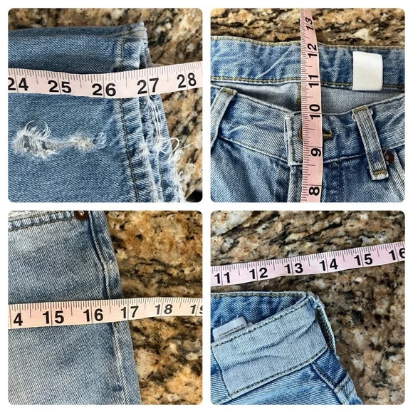 H&M Jeans Women 4 Blue Boyfriend Low Waist Denim Button Fly Grunge Preppy Frayed - Picture 4 of 11